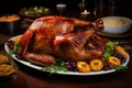 Homemade roasted Thanksgiving Day turkey with with greens, berries and vegetables Royalty Free Stock Photo