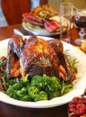 Homemade Roasted Thanksgiving Day Turkey on the holiday table Royalty Free Stock Photo