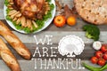 Homemade roasted whole turkey on wooden table. Thanksgiving Celebration Traditional Dinner Setting Food Concept Royalty Free Stock Photo