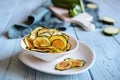 Homemade roasted zucchini chips Royalty Free Stock Photo