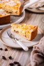 Homemade roasting apple cake with almonds and pudding filling Royalty Free Stock Photo