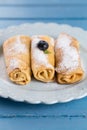 Homemade rolled pancakes with blueberry Royalty Free Stock Photo
