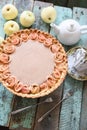 Homemade rose apple tart with cream filling served with tea and Royalty Free Stock Photo