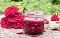 Homemade rose petal jam. Flower confiture. Healthy food Royalty Free Stock Photo