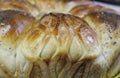 Homemade rural bread on white table