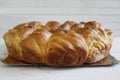 Homemade rural bread on white table