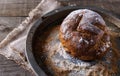 Homemade rustic bread over wooden background Royalty Free Stock Photo