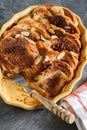 Homemade rustic bread pudding with chocolate and almonds Royalty Free Stock Photo