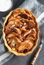 Homemade rustic bread pudding with chocolate and almonds Royalty Free Stock Photo