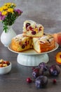 Homemade rustic fruits cake on a table