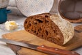 Homemade rye bread on old cutting board