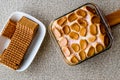 Homemade S`mores Dip / Baked Marshmallow with biscuits or crackers. Royalty Free Stock Photo