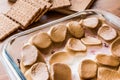 Homemade S`mores Dip / Baked Marshmallow with biscuits or crackers. Royalty Free Stock Photo