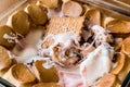 Homemade S`mores Dip / Baked Marshmallow with biscuits or crackers. Royalty Free Stock Photo