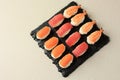 Salmon, Tuna, and Shrimp Nigiri Sushi Royalty Free Stock Photo