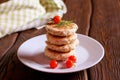 Homemade Salty Cheese Pancakes with dill and fresh tomato Royalty Free Stock Photo