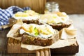 Homemade sandwiches with apple, onion and goat cheese