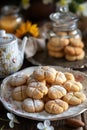 Homemade Sardinian amaretti biscuits on a rustic kitchen table