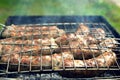 Homemade sausages grilled on a barbecue closeup Royalty Free Stock Photo