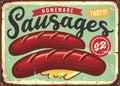 Homemade sausages and mustard retro metal sign