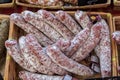 Homemade sausages for sale at local street market