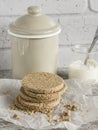 Homemade Scottish Oatcakes, on bright wooden surface.