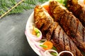 Homemade seafood ,fried fish with exotic spices Royalty Free Stock Photo