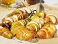 Homemade seasonal French pear cookies - galette with ripe pears, cardamom and honey. Pear slices are poured with honey, the