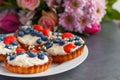 Homemade shortbread cake with whipped cream and fresh berries