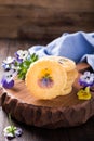 Homemade shortbread cookies with edible flowers Royalty Free Stock Photo