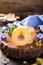 Homemade shortbread cookies with edible flowers Royalty Free Stock Photo