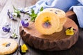 Homemade shortbread cookies with edible flowers Royalty Free Stock Photo