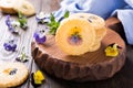 Homemade shortbread cookies with edible flowers Royalty Free Stock Photo