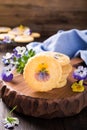 Homemade shortbread cookies with edible flowers Royalty Free Stock Photo