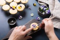 Homemade shortbread cookies with edible flowers Royalty Free Stock Photo