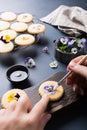 Homemade shortbread cookies with edible flowers Royalty Free Stock Photo