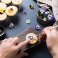 Homemade shortbread cookies with edible flowers Royalty Free Stock Photo