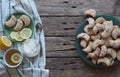 Homemade shortbread cookies sprinkled with sugar with black sesame seeds on a wooden rustic table. Tea party with cookies and Royalty Free Stock Photo