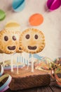 Homemade shortbread cookies on stick called pie pops Royalty Free Stock Photo