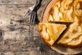 Homemade slice apple pie on wooden table. Copy space Royalty Free Stock Photo