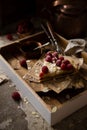 Yummy slice crust raspberry pie Royalty Free Stock Photo