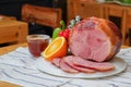 Homemade of Sliced Honey Gammon Ham with Orange, Cherry, Sweet Pepper and Honey Sauce Royalty Free Stock Photo