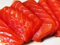 Homemade sliced smoked salted salmon. Healthy eating