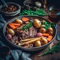 Homemade Slow Cooker Pot Roast with Carrots and Potatoes Royalty Free Stock Photo