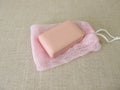 Homemade soap sack and a soap bar