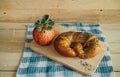 Homemade soft pretzels poppy seed on top and apply