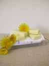 Homemade solid body butter bars with dandelion flower oil