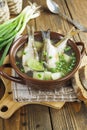 Homemade soup of river fish in the bowl