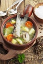 Homemade soup of river fish in the bowl