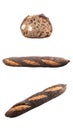 Homemade sourdough black bread baguette on white beackground. Food, baking Royalty Free Stock Photo